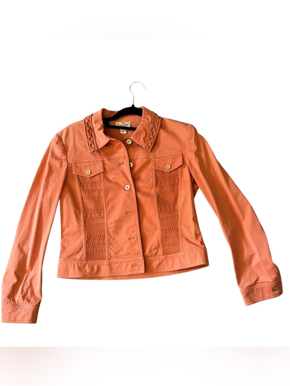ST JOHN SPORT orange knit trucker jacket S